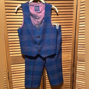 ELPA Blue and Purple Plaid Vest and Cropped Pants Set